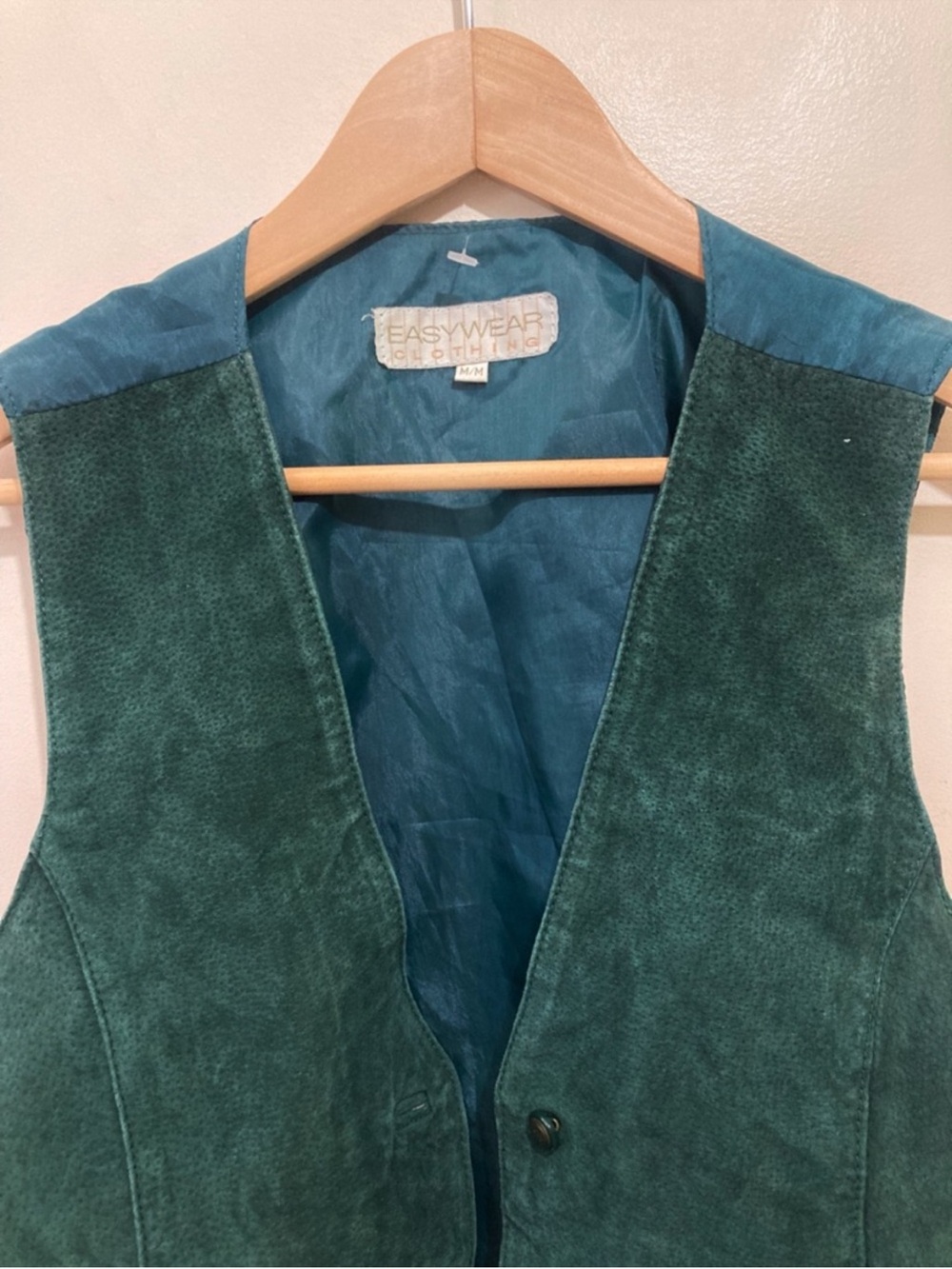 Vintage 90s Suede Leather Vest Forest Green Size Medium Loose Fit Cottagecore - Picture 4 of 10